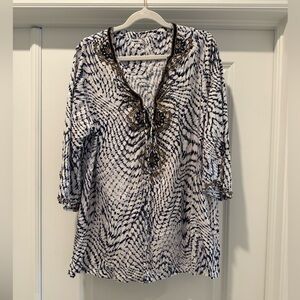Soft surrounding beautiful blue and white blouse size xl